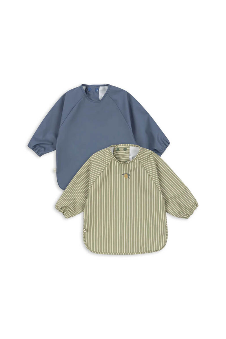 2-Pack Baby Bibs with Sleeves - Tea Stripe/Flint Stone